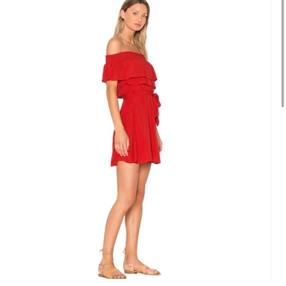 Lovers + Friends Red Suntime Off The Shoulder Ruffle Mini Dress Size Small - Picture 2 of 13